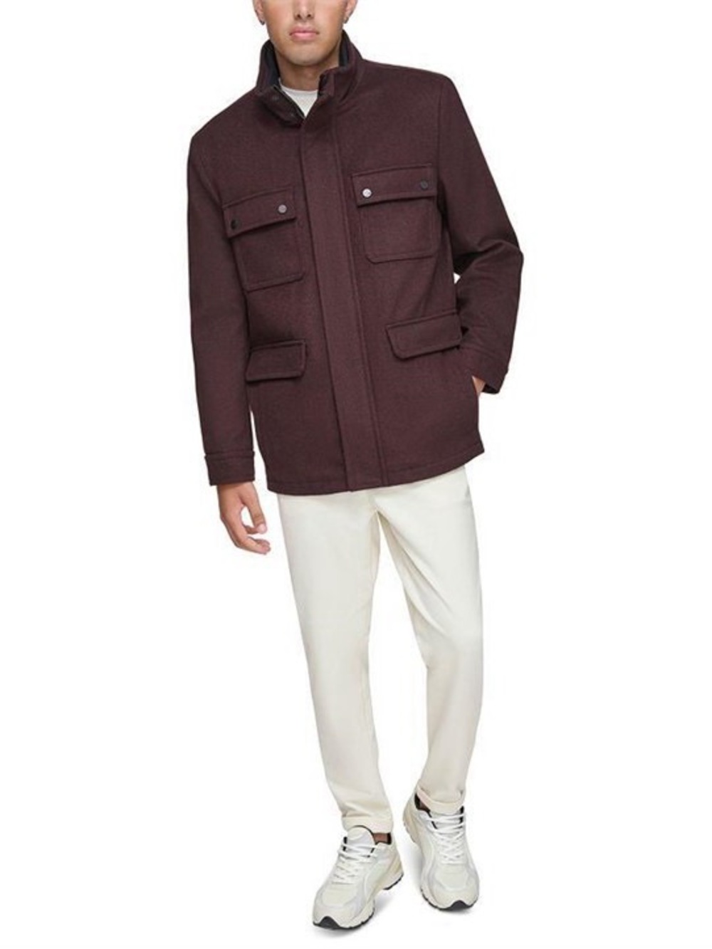 NWT Andrew Marc Dunbar Wool Blend Field Jacket Coat Mens Small Maroon MM3AW847
